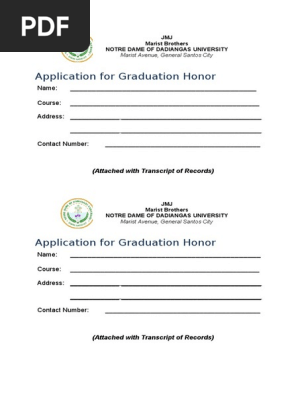 Application for Graduation Honor