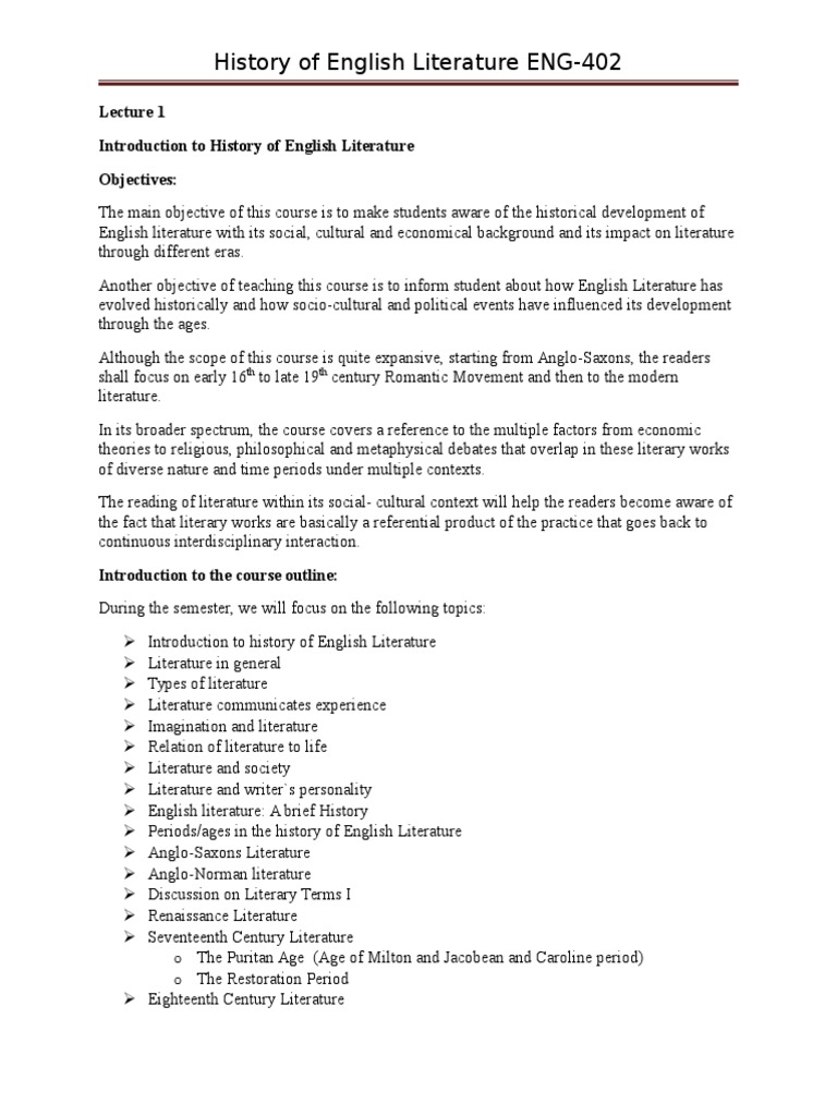 Lecture Notes ENG-402 | PDF | English Literature | Beowulf