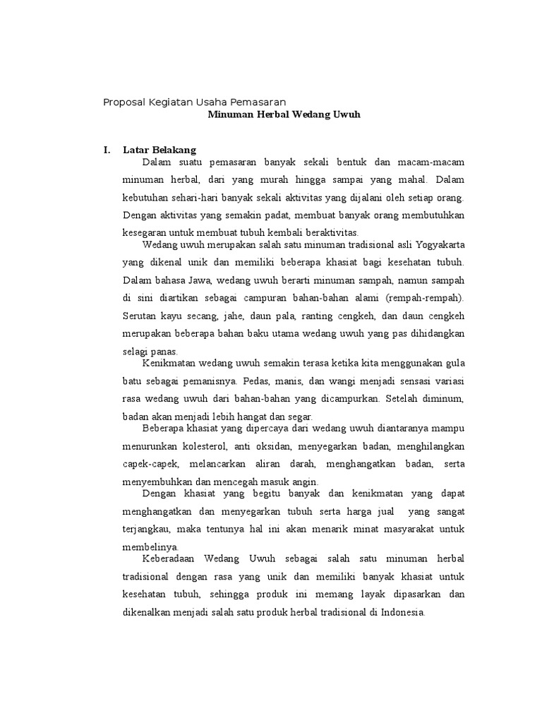 138861115 Proposal Kegiatan Usaha Minuman Herbal Wedang Uwuh