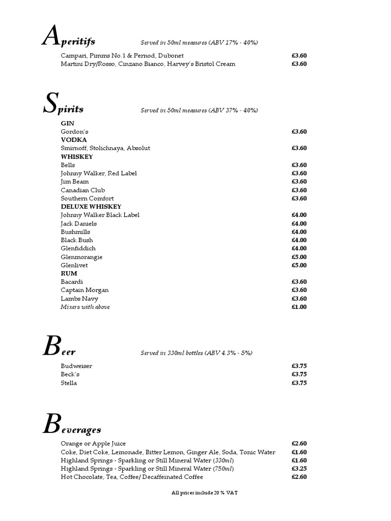 Drink Menu Overview | PDF