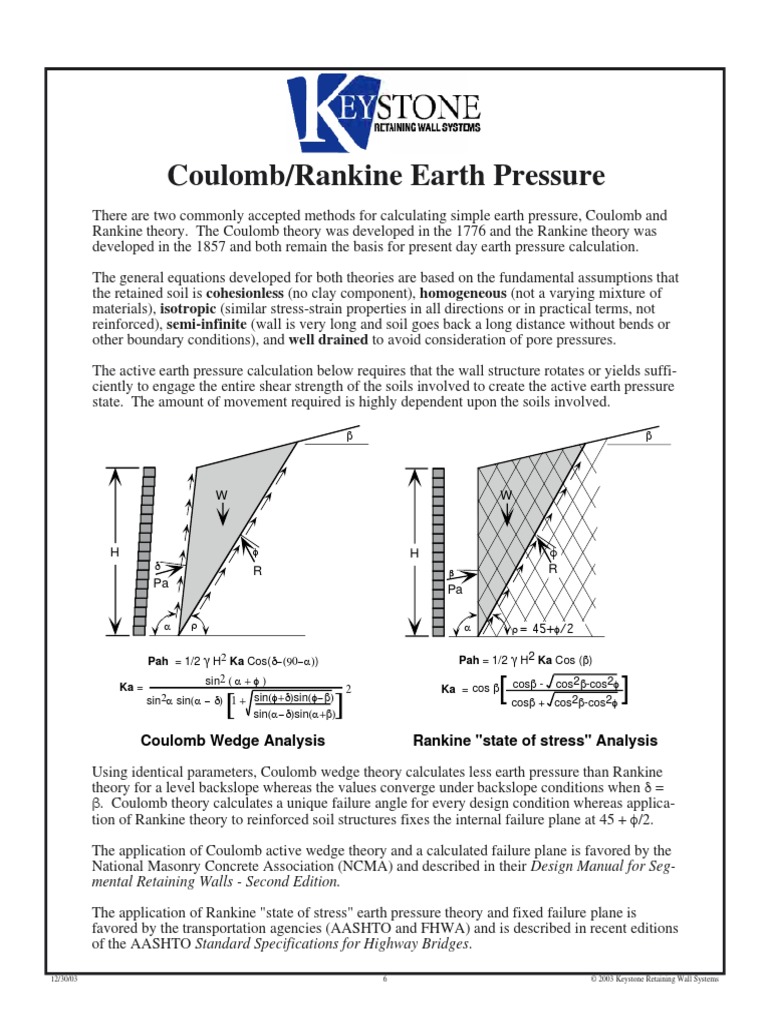 Coulomb/Rankine Earth Pressure: Rankine 