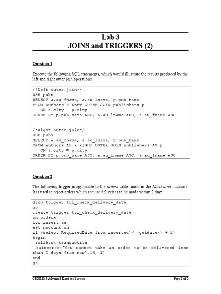 Lab 03 Advanced SQL | PDF