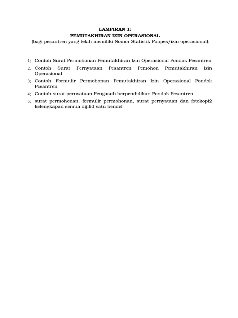 3 Contoh Surat Permohonan Lampiran Pemutakhiran Ijin Ponpes