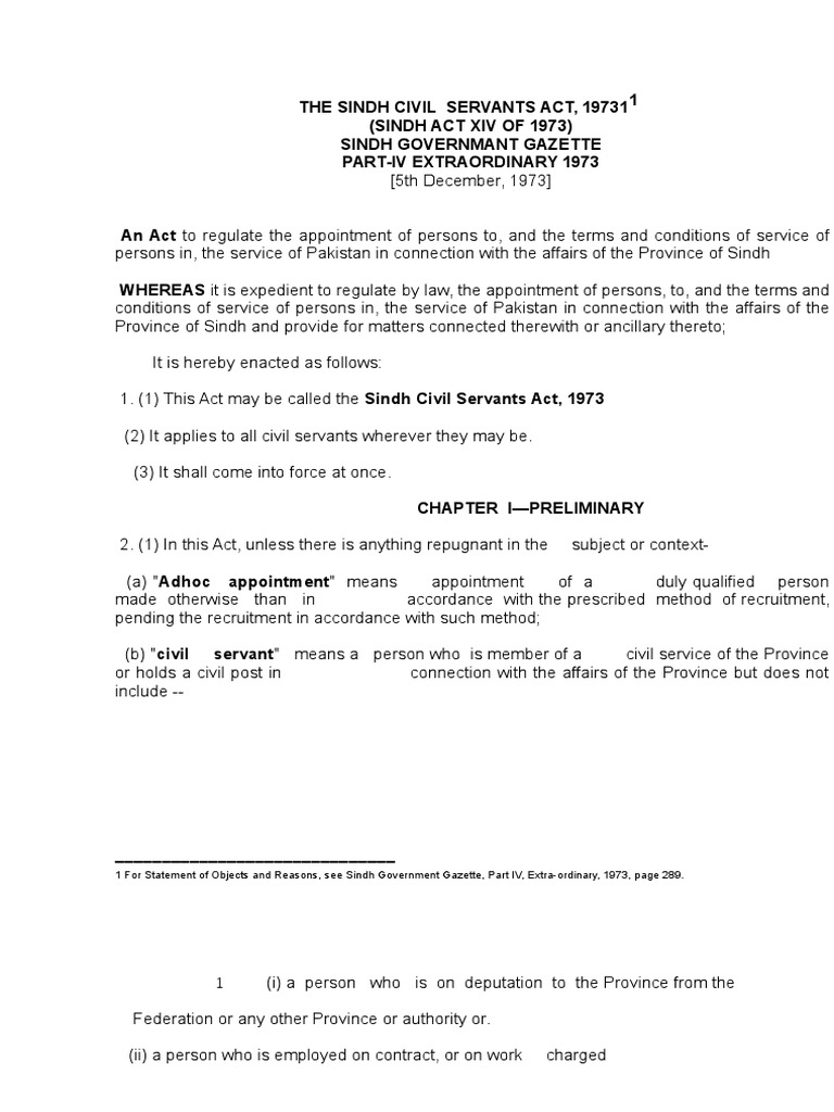 Sindh Civil Servants Act, 1973 PDF Civil Service Gratuity