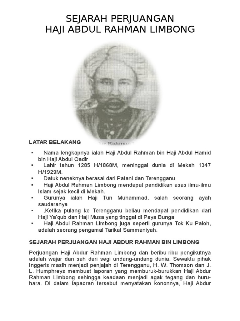Biodata Haji Abdul Rahman Limbong