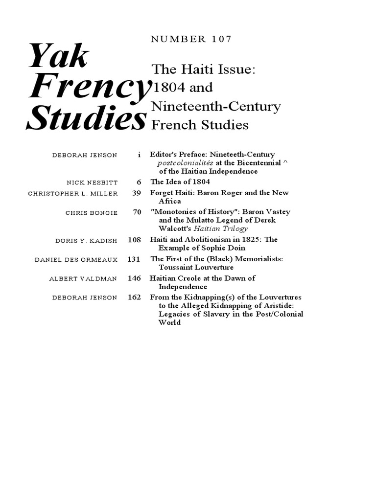 The Haiti Issue 1804 And Nineteenth Century French Studies Age Of The Haiti Issue 1804 And Nineteenth Century French Studies Age Of