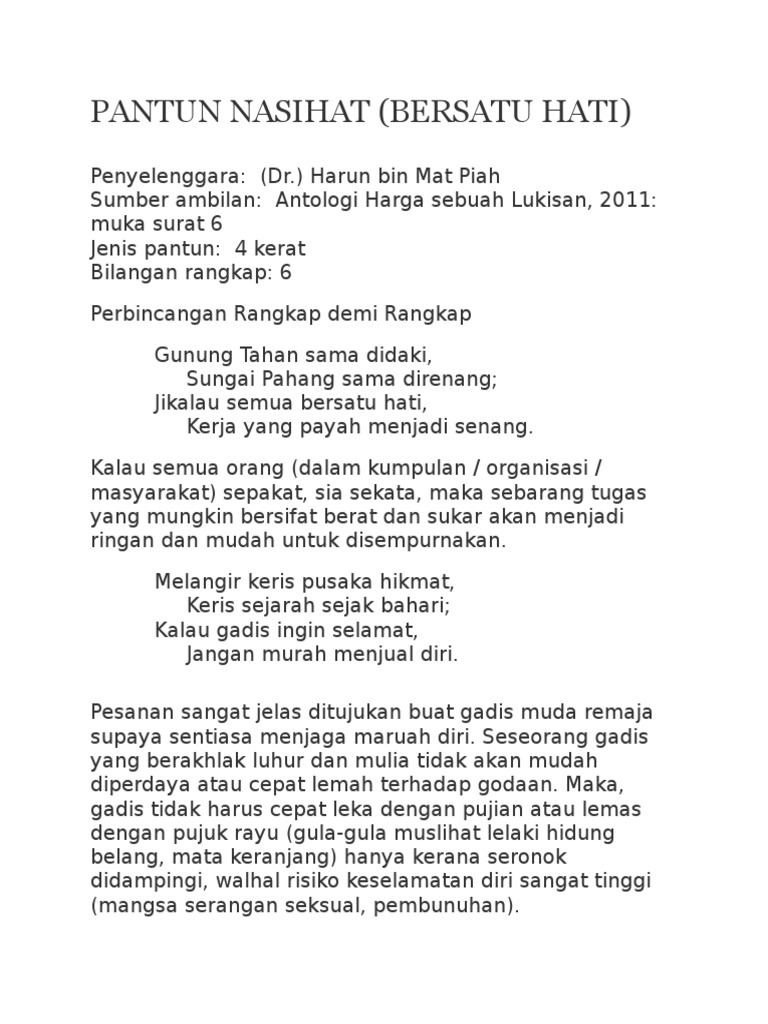 Pantun Nasihat Notes Pdf