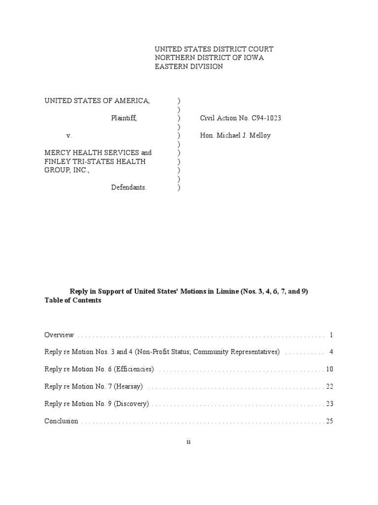 Reply in Support of United States' Motions in Limine (Nos. 3, 4, 6, 7, and 9) PDF Evidence