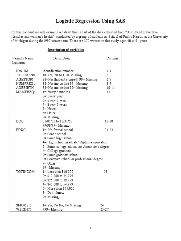 Logistic Regression Using SAS | PDF | Logistic Regression | Coefficient ...