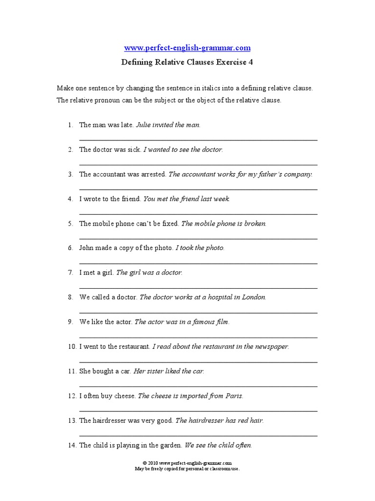Relative Clauses Exercises RELATIVE CLAUSES Exercises ESL Worksheet