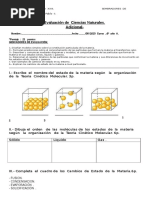 6°año Basico .Prueba Estados de La Materia Reforzamiento6ºb