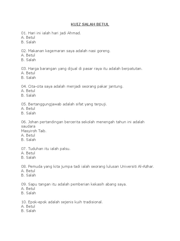Kuiz Salah Betul Kata Pemeri Pdf