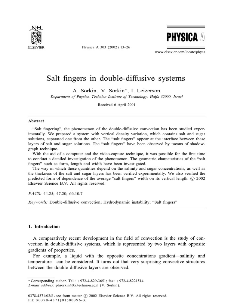 Salt Ngers in Double-Di$usive Systems: A. Sorkin, V. Sorkin, I ...