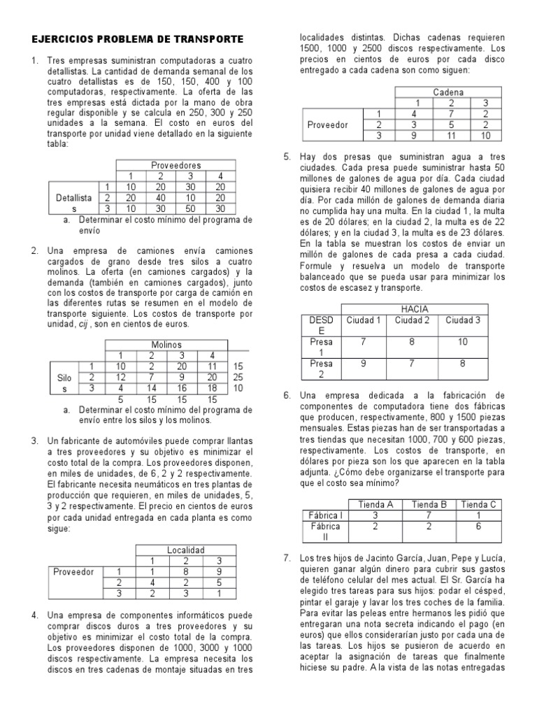Ejercicios Problemas de Transporte | PDF | Transporte | Camión