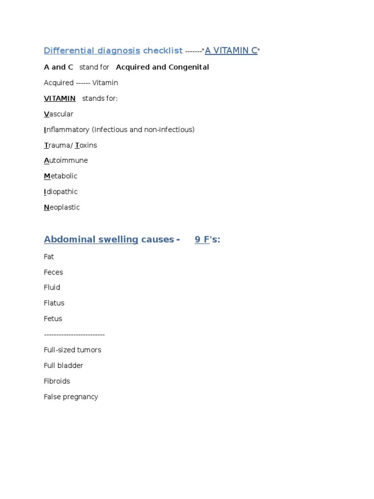 Differential Diagnosis Checklist: A Vitamin C | Download Free PDF ...