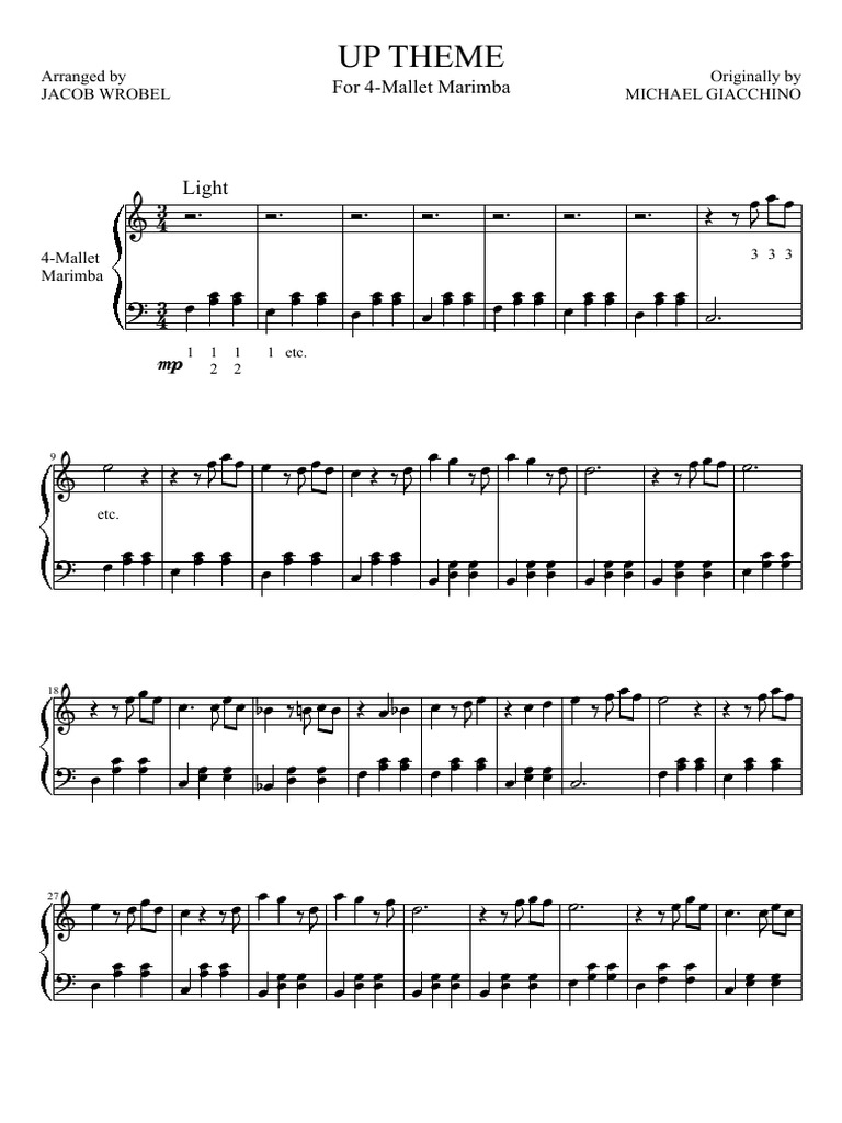 Pixars Up Theme Song For Marimba Solo PDF