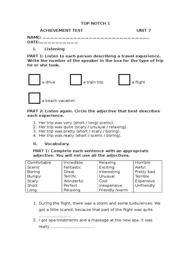 Unit 7 Achievement Test Overview | PDF | Grammar | Languages