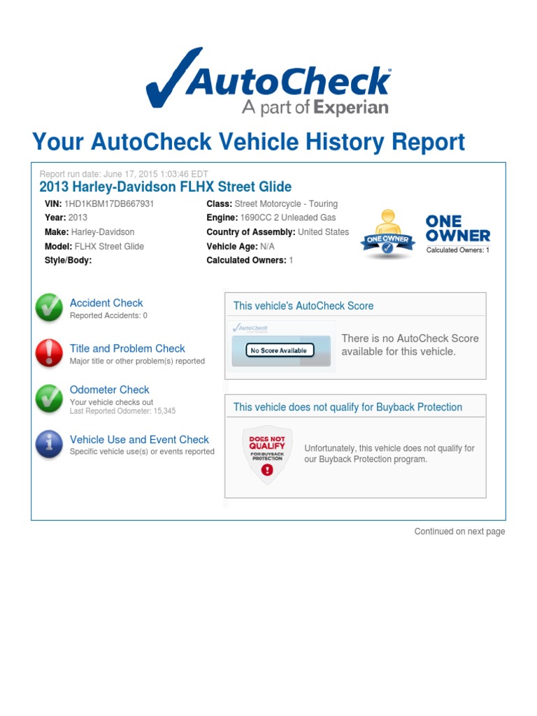 2013 Harley-Davidson FLHX Report | PDF | Vehicle Insurance | Insurance