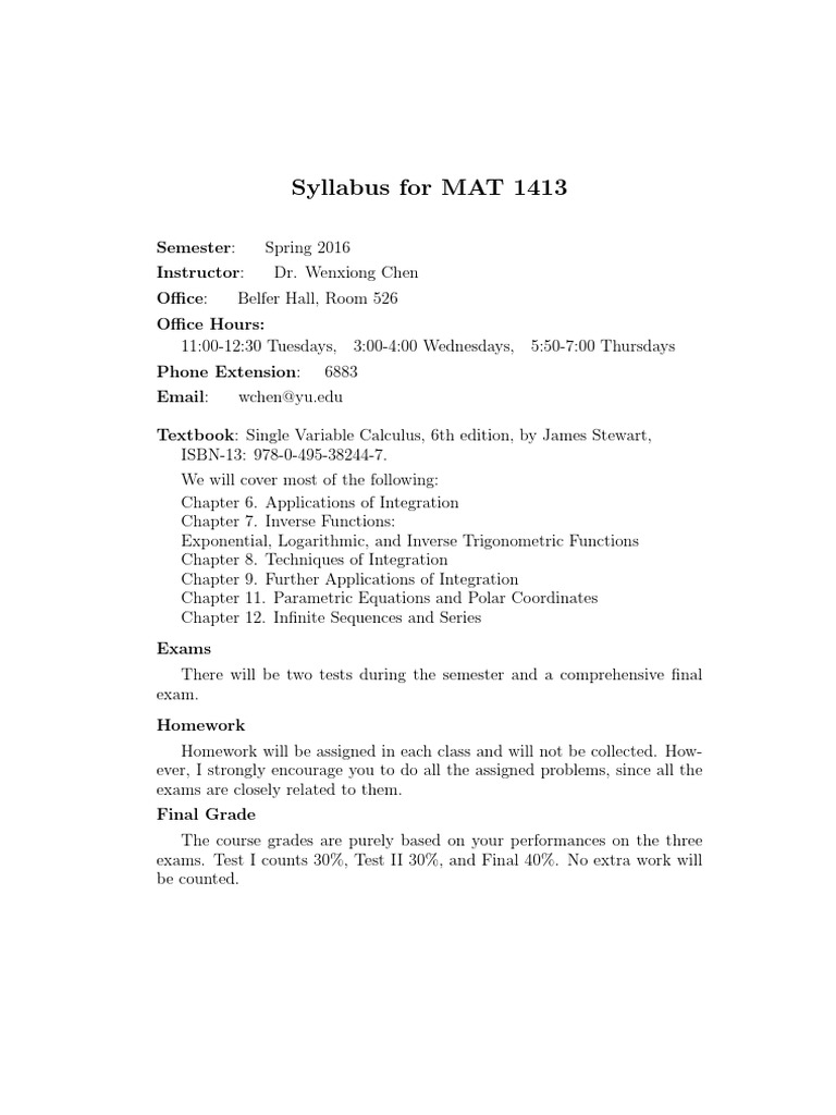 Syllabus For MAT 1413 | PDF