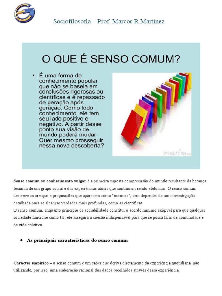Características do Senso Comum | PDF | Bom senso | Conhecimento