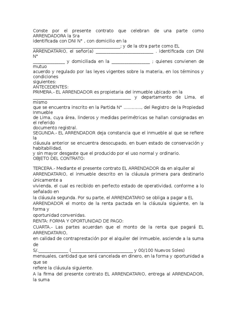 modelo contrato arrendamiento Alquiler Pagos