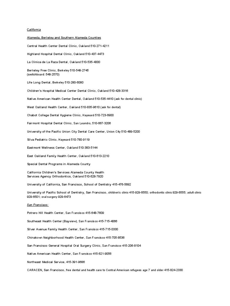 California Dental Clinics Directory | PDF | Oakland | Dentistry