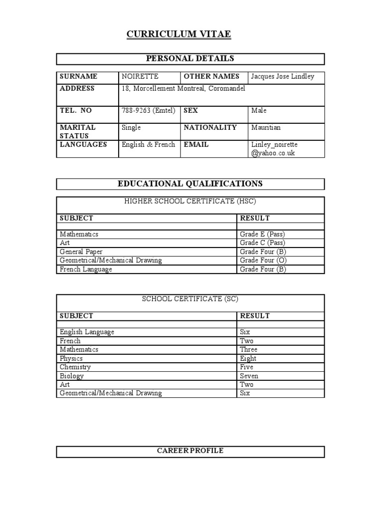 Sample CV | PDF