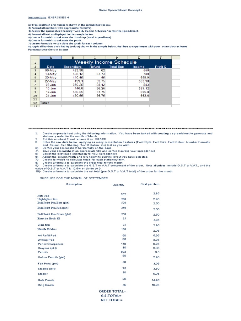 Spreadsheet Basics: Income & Orders | PDF | Spreadsheet | Computing