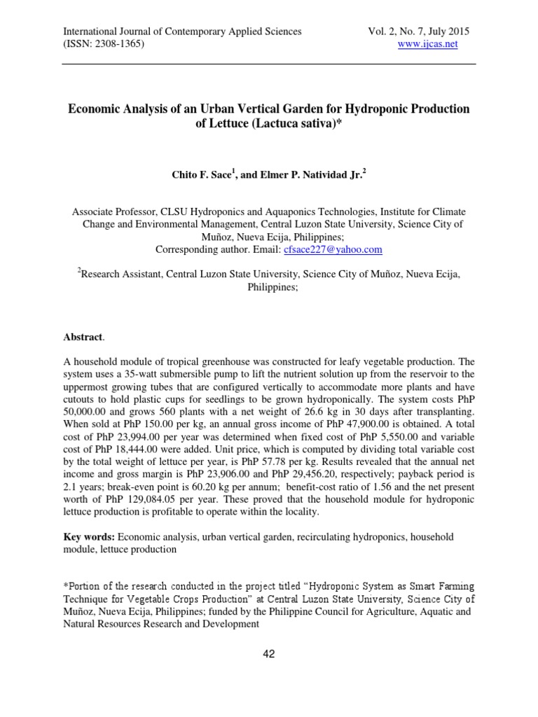 Economic Viability of Hydroponic Lettuce | PDF | Lettuce | Agriculture