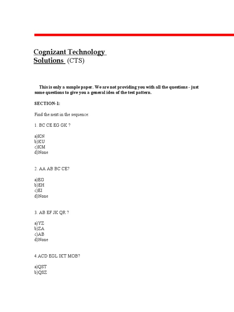 Cognizant Technology Solutions (CTS) : Some Questions To Give You A ...