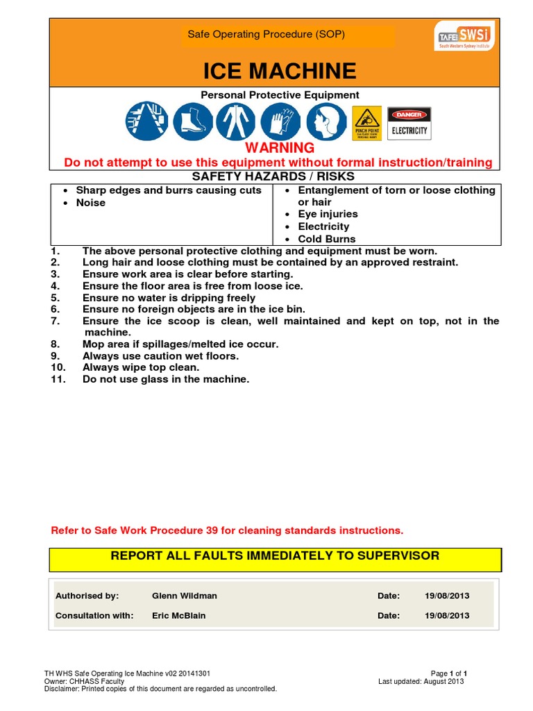 Ice Machine Safety Operating Procedure | PDF | Business | Home & Garden