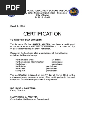 Certification