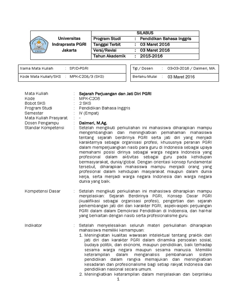 Silabus Pendidikan Bahasa Inggris Unindra | PDF