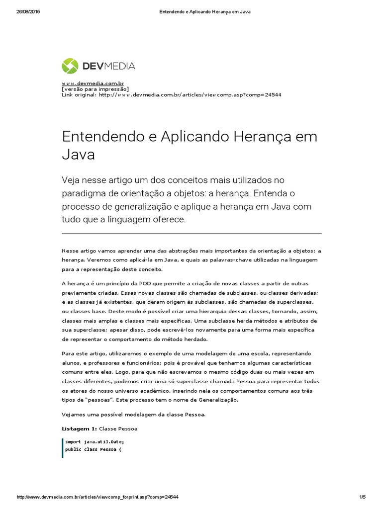 Herança em Java: Conceitos e Aplicações | PDF | Classe (programação de ...