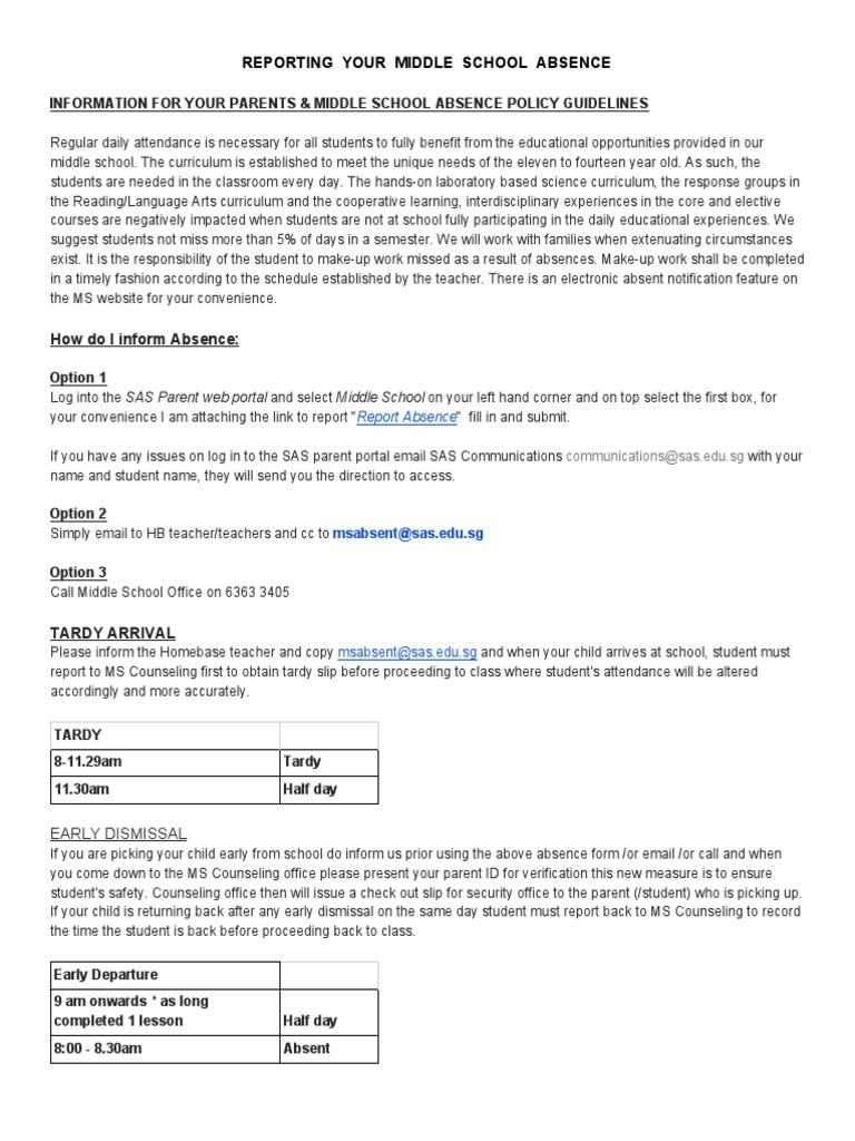 Middle School Absence Reporting Guide | PDF