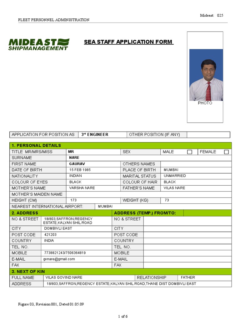 Sea Staff Application Form | PDF | Oil Tanker | Ships