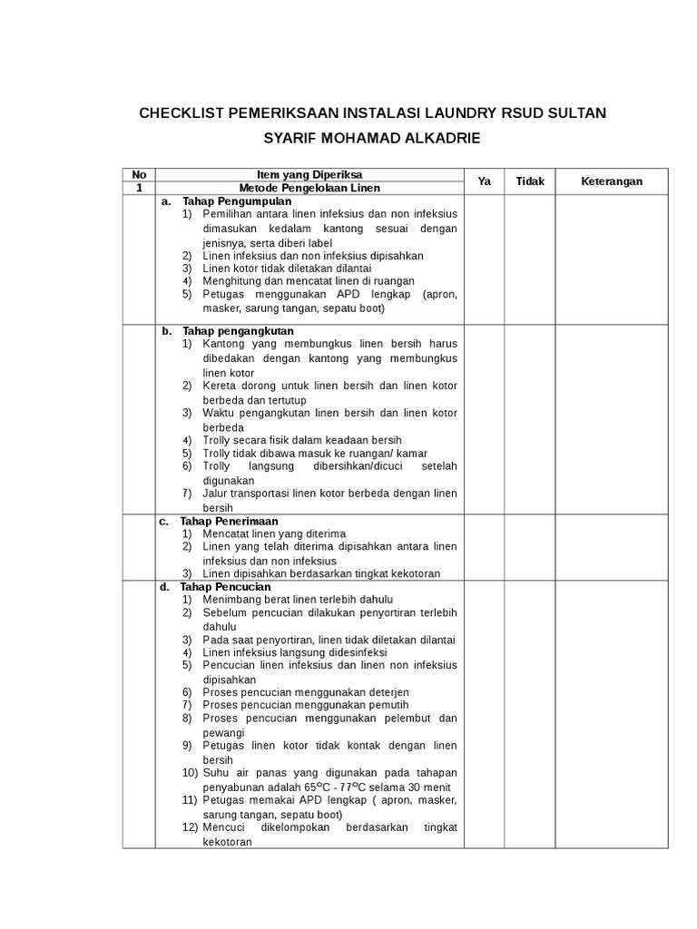 Checklist Instalasi Laundry | PDF | Gaya Hidup