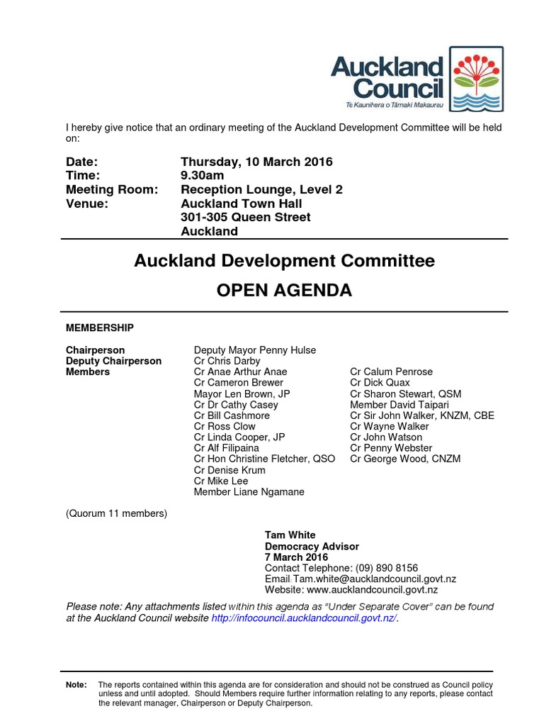 Auckland Development Committee Agenda - March 16 | PDF | Committee ...