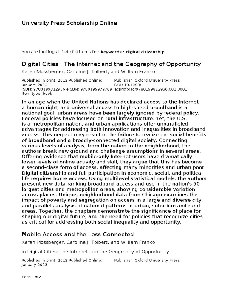 Digital Cities And Geography Of Oportunities Internet - 