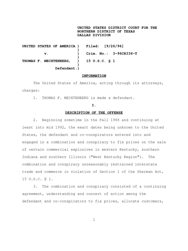 Northern District of Texas Dallas Division PDF Price Fixing