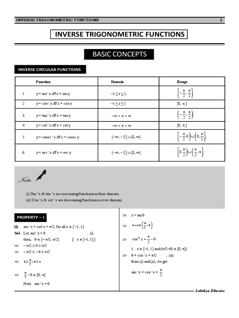 Inverse Trigonometric Functions 1 - 30 | PDF | Sine | Trigonometric ...