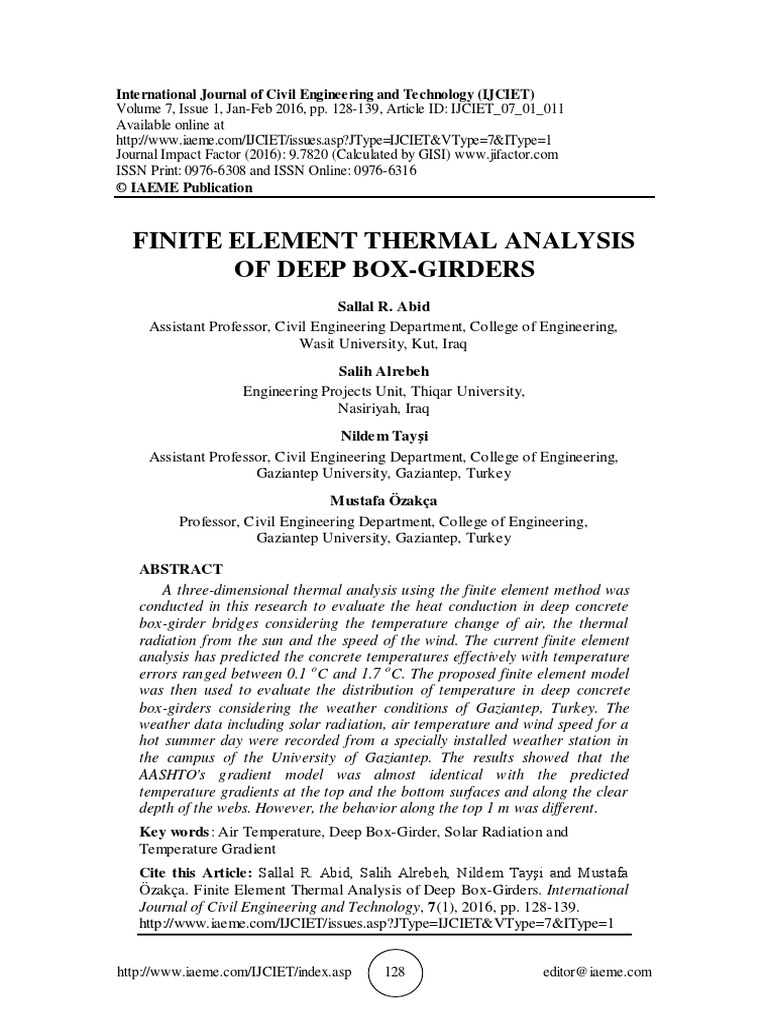 Finite Element Thermal Analysis of Deep Box-Girders | PDF | Heat ...