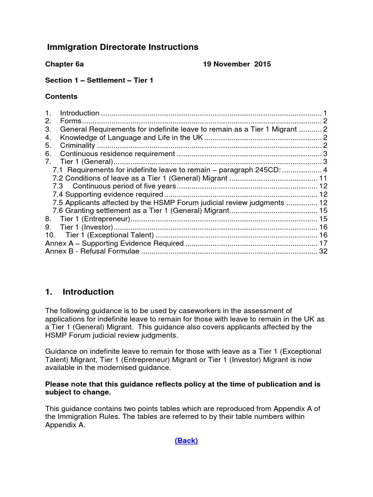 Immigration Directorate Instructions Chapter 6a 19 November 2015