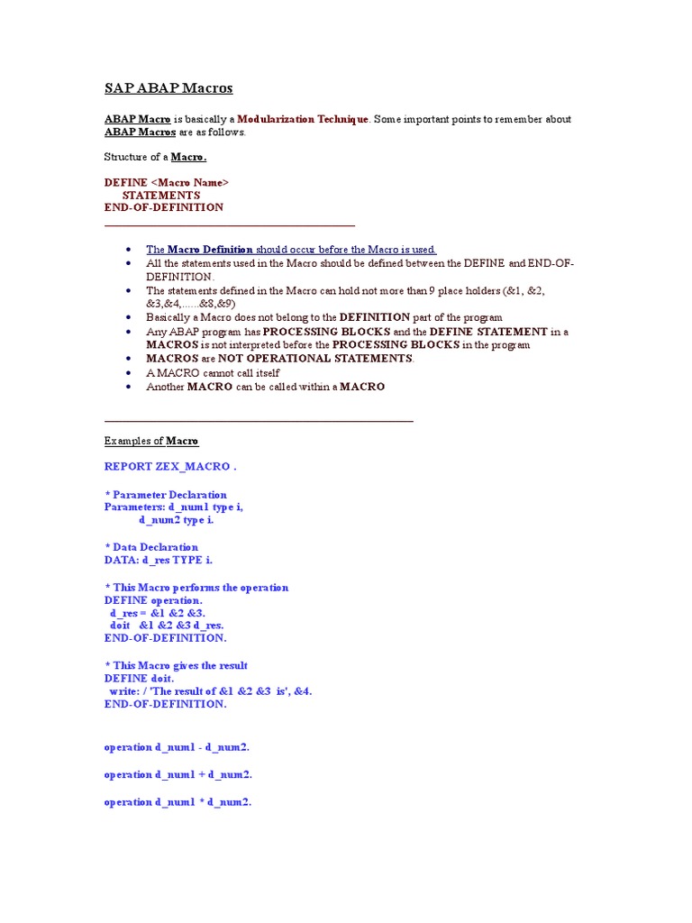 Understanding ABAP Macros in SAP | PDF