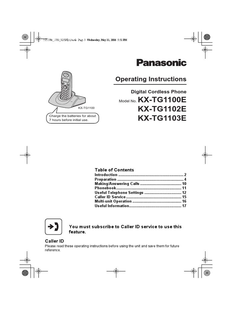 Panasonic KX-TGA110EX Manual