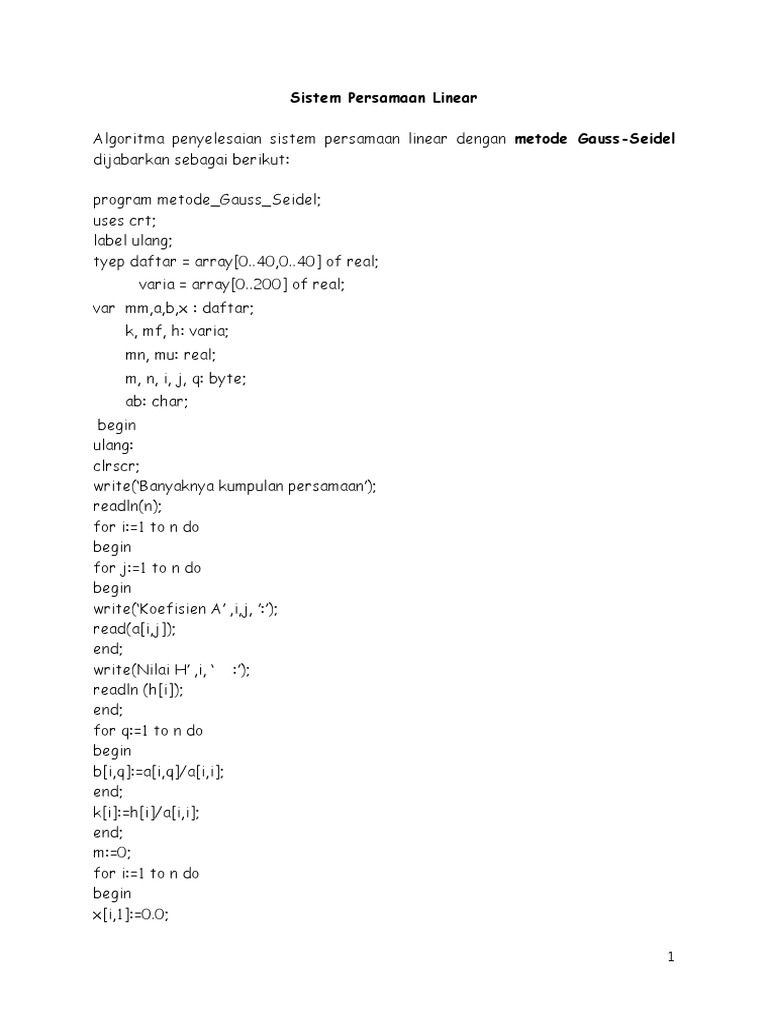 Algoritma Iterasi Gauss Seidel