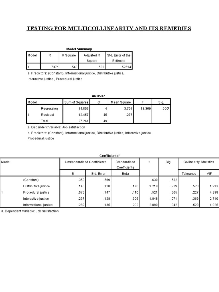 Testing For Multicollinearity and Its Remedies | PDF ...