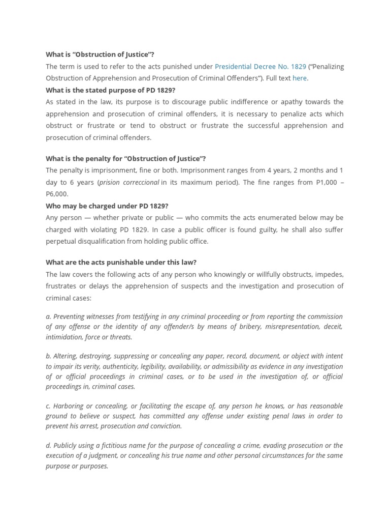 Understanding PD 1829: Obstruction of Justice | PDF | Politics