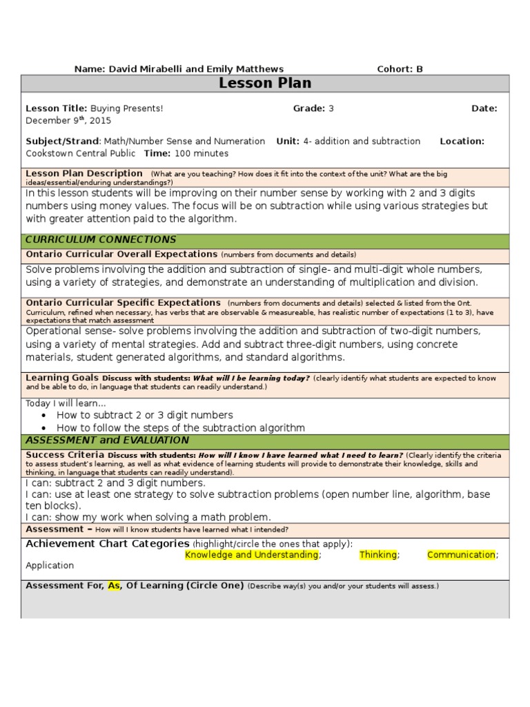 Lesson Plan: December 9 , 2015