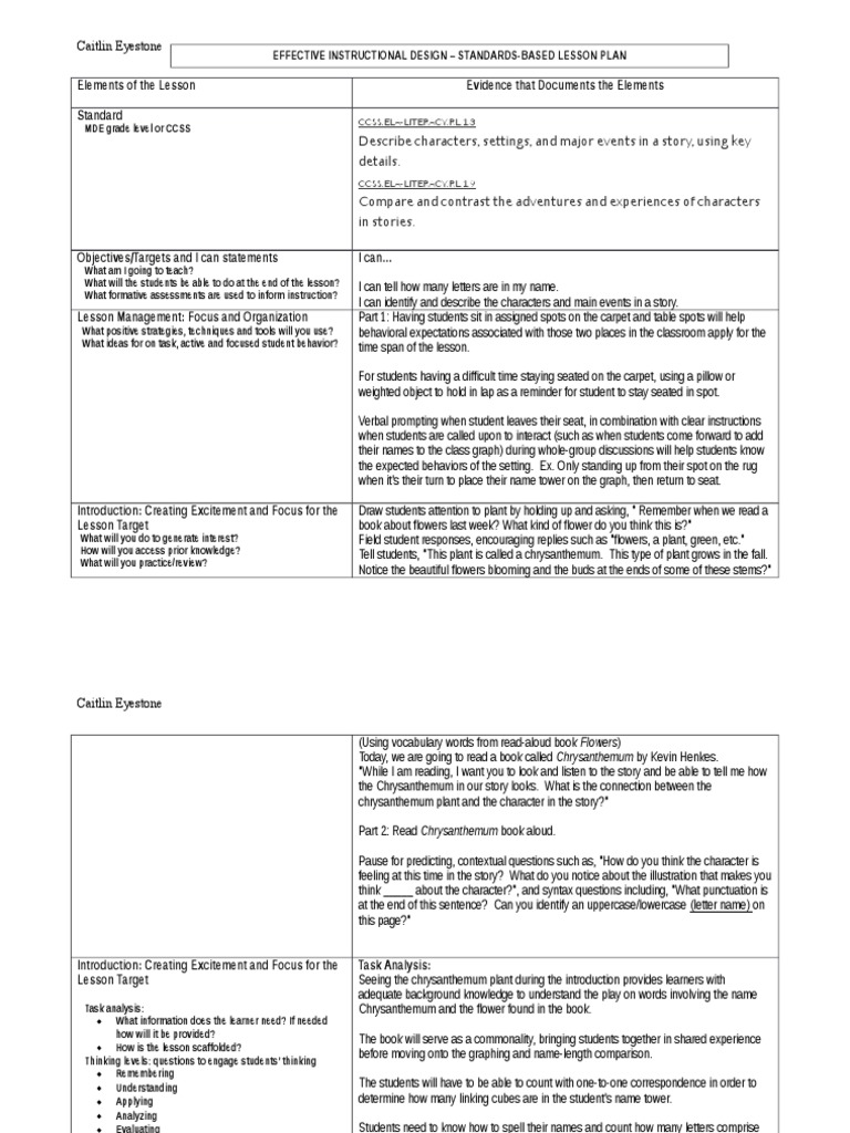 Chrysanthemum Lesson PlanCaitlin Eyestone PDF Educational